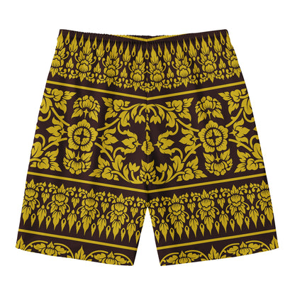 Traditional Thai Flower Pattern Print Men's Swim Trunks