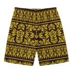 Traditional Thai Flower Pattern Print Men's Swim Trunks