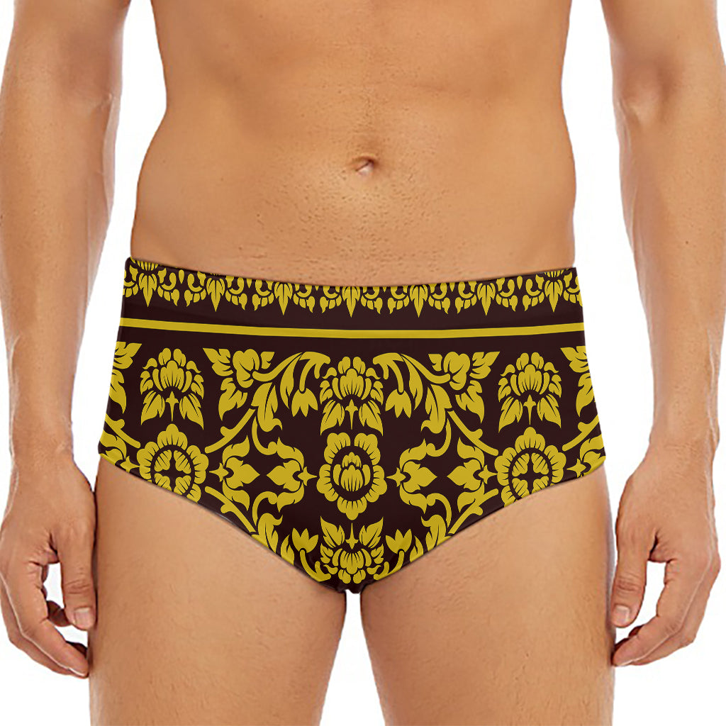 Traditional Thai Flower Pattern Print Men's Triangle Swim Briefs
