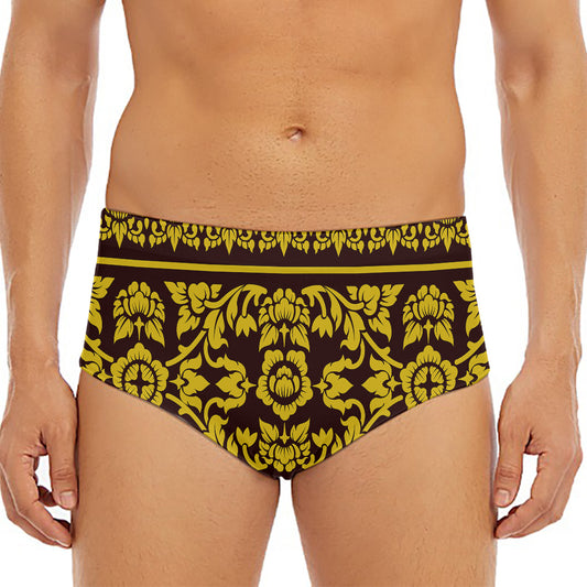 Traditional Thai Flower Pattern Print Men's Triangle Swim Briefs