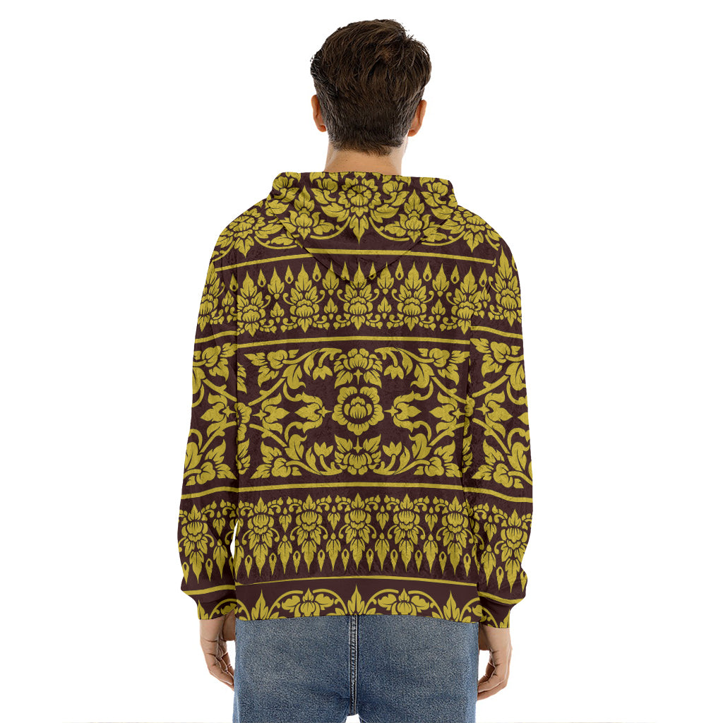 Traditional Thai Flower Pattern Print Men's Velvet Pullover Hoodie
