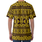 Traditional Thai Flower Pattern Print Men's Velvet T-Shirt