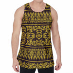 Traditional Thai Flower Pattern Print Men's Velvet Tank Top