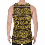 Traditional Thai Flower Pattern Print Men's Velvet Tank Top