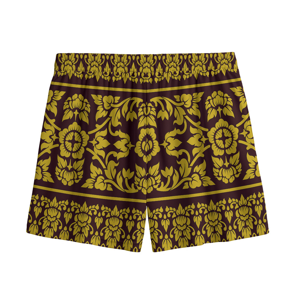 Traditional Thai Flower Pattern Print Mesh Shorts