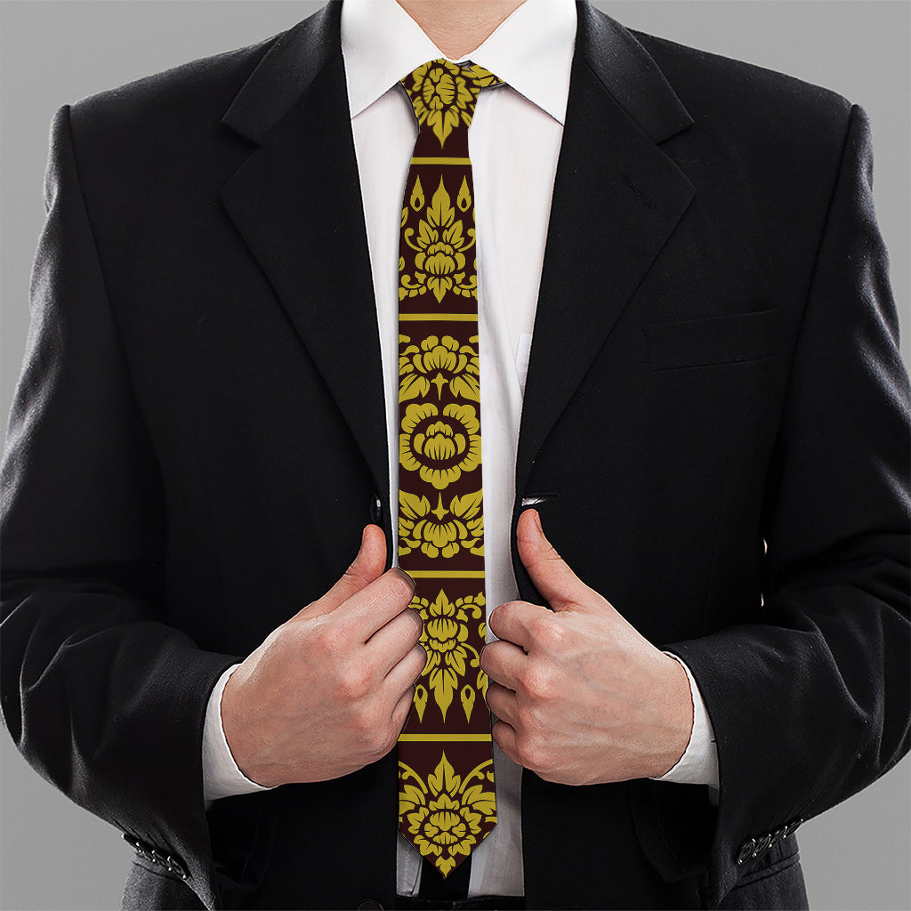 Traditional Thai Flower Pattern Print Necktie