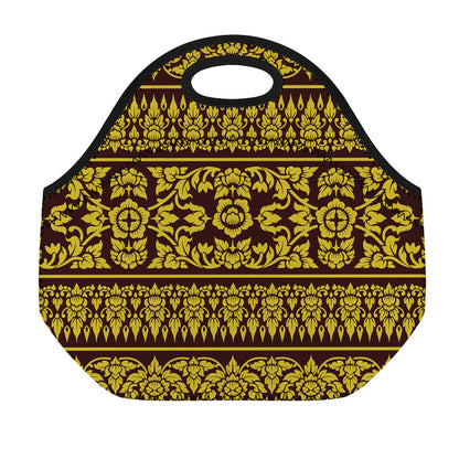 Traditional Thai Flower Pattern Print Neoprene Lunch Bag