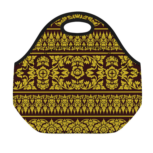 Traditional Thai Flower Pattern Print Neoprene Lunch Bag