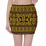 Traditional Thai Flower Pattern Print Pencil Mini Skirt