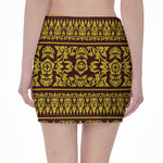 Traditional Thai Flower Pattern Print Pencil Mini Skirt