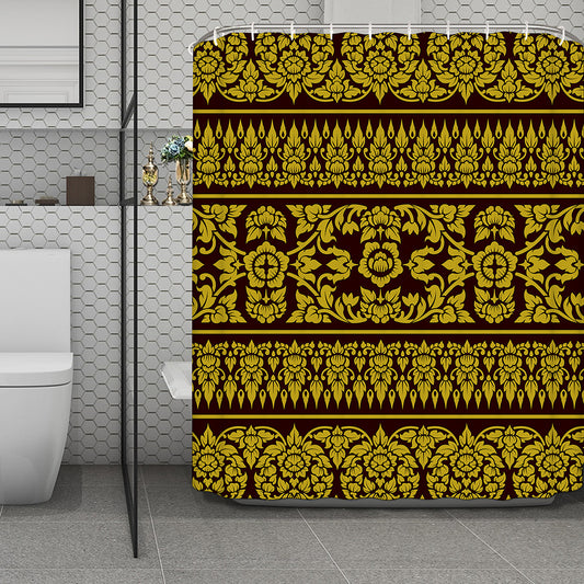 Traditional Thai Flower Pattern Print Polyester Shower Curtain