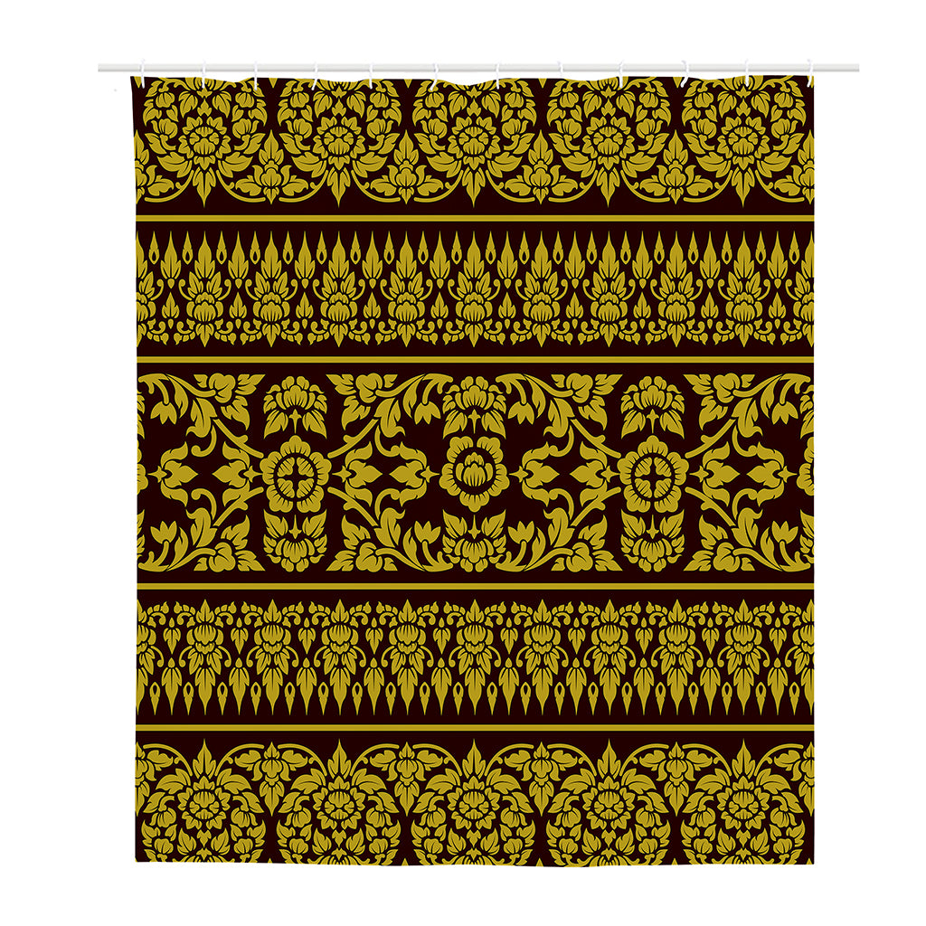 Traditional Thai Flower Pattern Print Polyester Shower Curtain