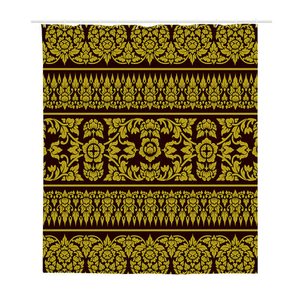 Traditional Thai Flower Pattern Print Polyester Shower Curtain
