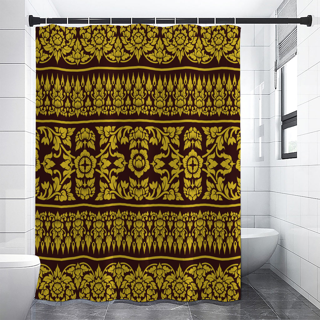 Traditional Thai Flower Pattern Print Premium Shower Curtain