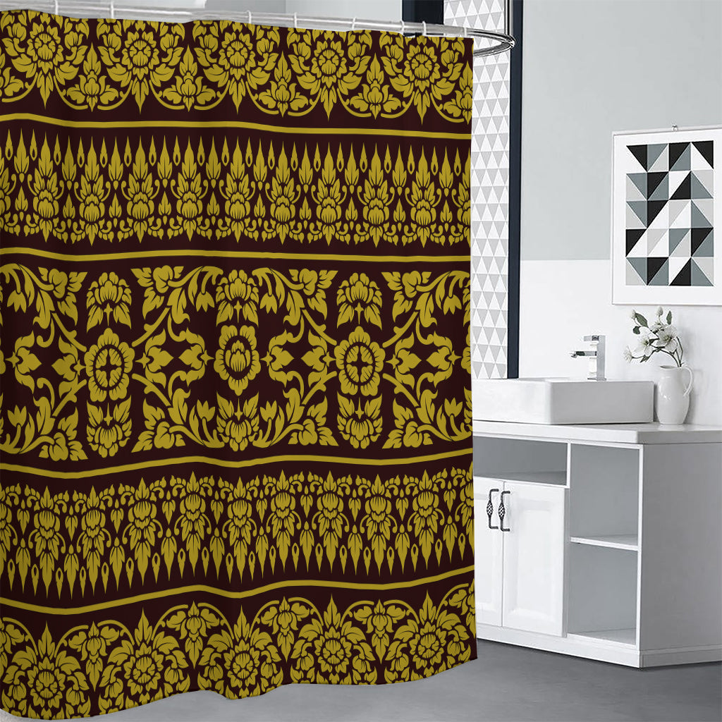 Traditional Thai Flower Pattern Print Premium Shower Curtain