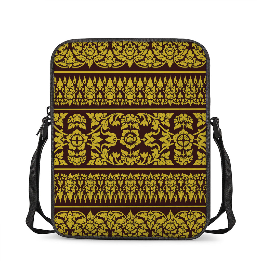 Traditional Thai Flower Pattern Print Rectangular Crossbody Bag