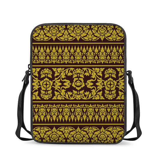Traditional Thai Flower Pattern Print Rectangular Crossbody Bag