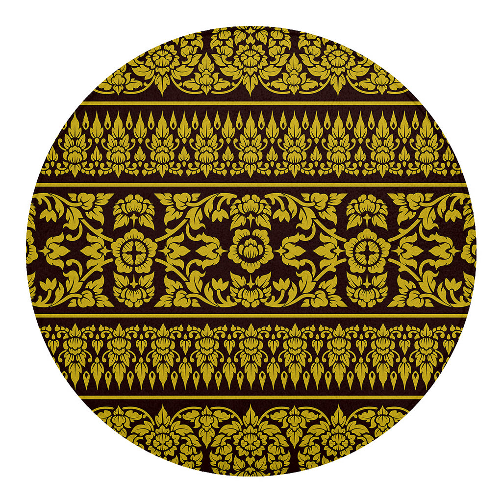 Traditional Thai Flower Pattern Print Round Blanket