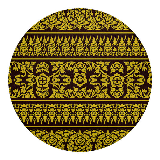 Traditional Thai Flower Pattern Print Round Blanket