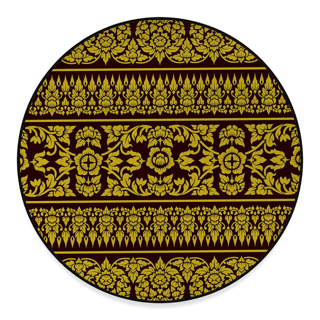 Traditional Thai Flower Pattern Print Round Floor Mat