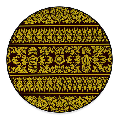Traditional Thai Flower Pattern Print Round Floor Mat