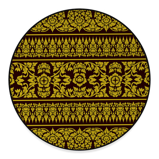 Traditional Thai Flower Pattern Print Round Floor Mat