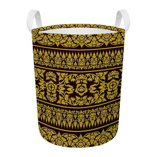 Traditional Thai Flower Pattern Print Round Laundry Basket