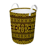 Traditional Thai Flower Pattern Print Round Laundry Basket