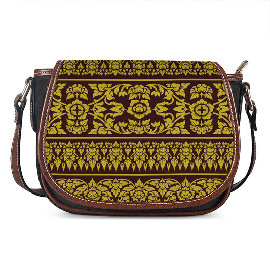 Traditional Thai Flower Pattern Print Saddle Bag