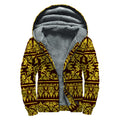 Traditional Thai Flower Pattern Print Sherpa Lined Zip Up Hoodie
