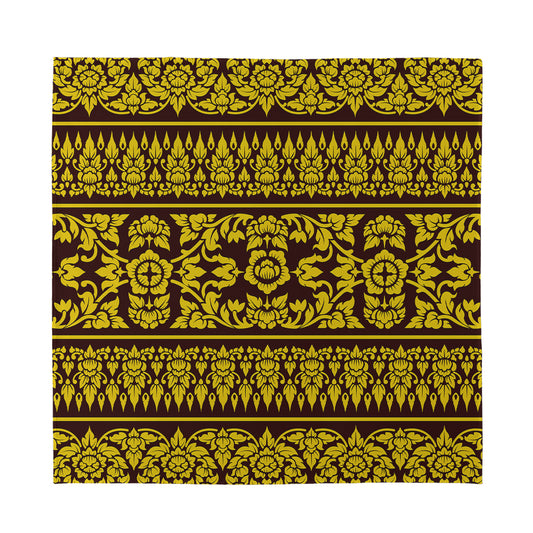 Traditional Thai Flower Pattern Print Silk Bandana