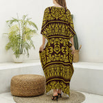 Traditional Thai Flower Pattern Print Silk V-Neck Kaftan Dress
