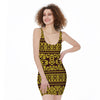 Traditional Thai Flower Pattern Print Sleeveless Bodycon Dress