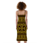 Traditional Thai Flower Pattern Print Slim Fit Midi Cami Dress