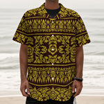 Traditional Thai Flower Pattern Print Textured Short Sleeve Shirt