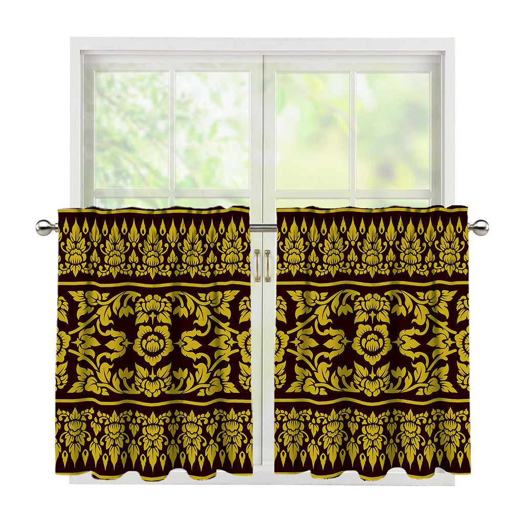Traditional Thai Flower Pattern Print Tier Curtains