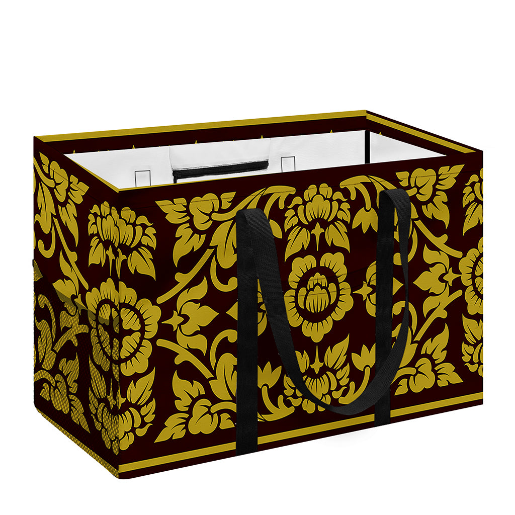 Traditional Thai Flower Pattern Print Utility Tote Bag