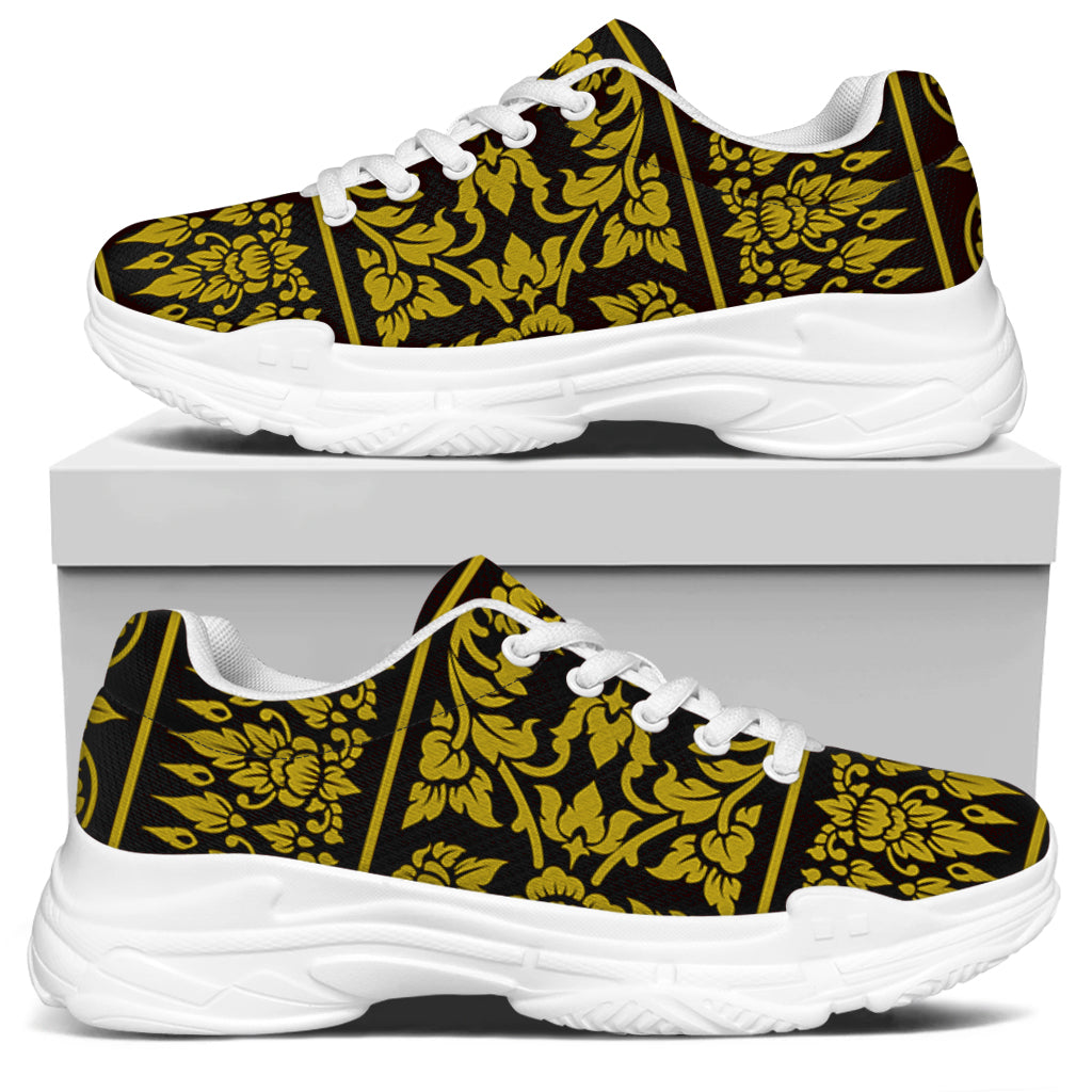 Traditional Thai Flower Pattern Print White Chunky Shoes