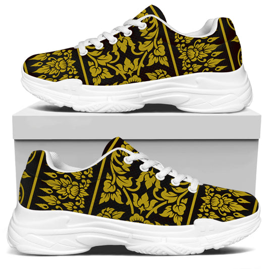 Traditional Thai Flower Pattern Print White Chunky Shoes