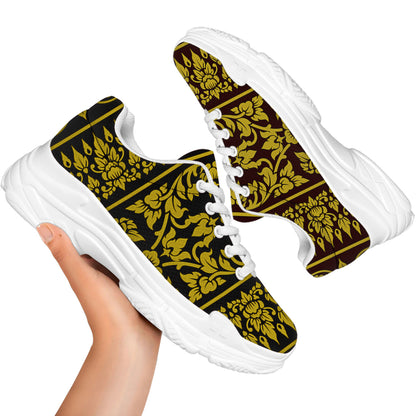 Traditional Thai Flower Pattern Print White Chunky Shoes