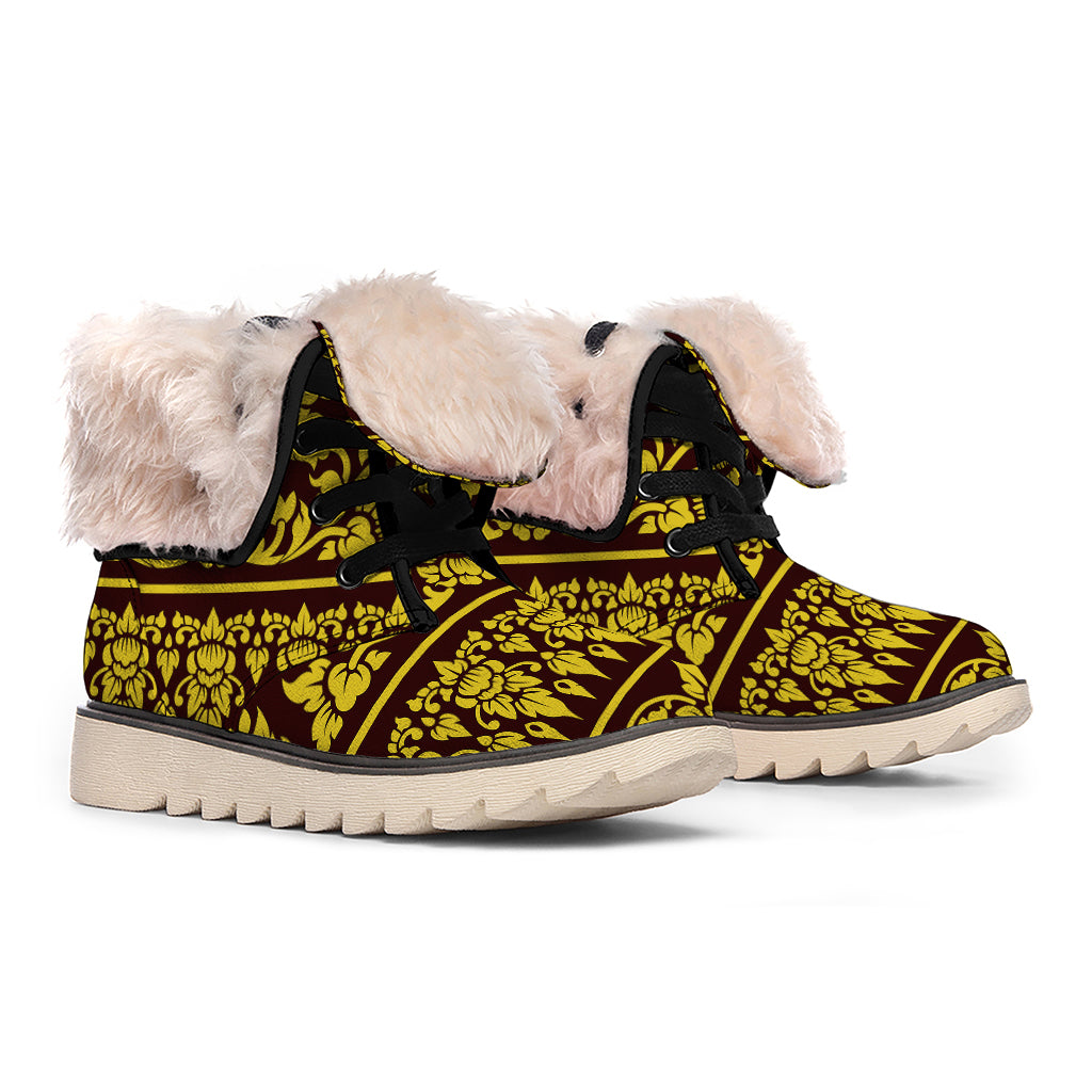 Traditional Thai Flower Pattern Print Winter Boots