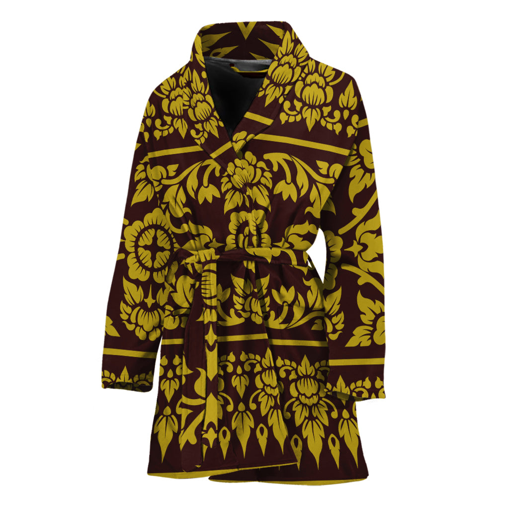 Traditional Thai Flower Pattern Print Women's Bathrobe