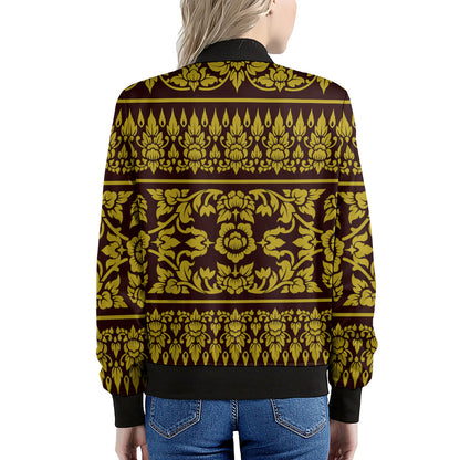 Traditional Thai Flower Pattern Print Women's Bomber Jacket