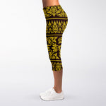 Traditional Thai Flower Pattern Print Women's Capri Leggings