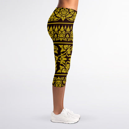 Traditional Thai Flower Pattern Print Women's Capri Leggings
