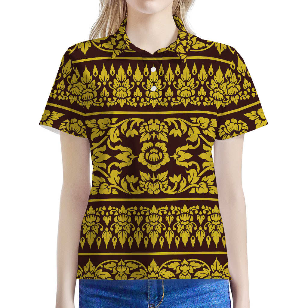 Traditional Thai Flower Pattern Print Women's Polo Shirt