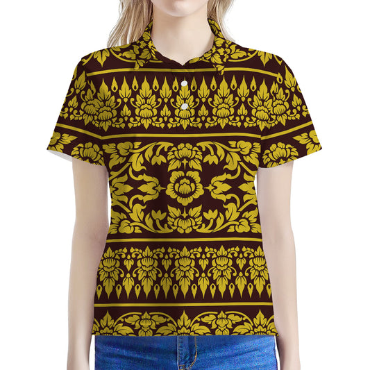 Traditional Thai Flower Pattern Print Women's Polo Shirt