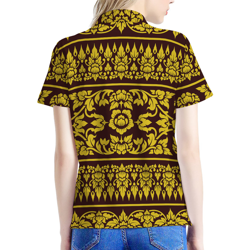 Traditional Thai Flower Pattern Print Women's Polo Shirt