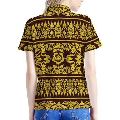 Traditional Thai Flower Pattern Print Women's Polo Shirt