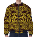 Traditional Thai Flower Pattern Print Zip Sleeve Bomber Jacket